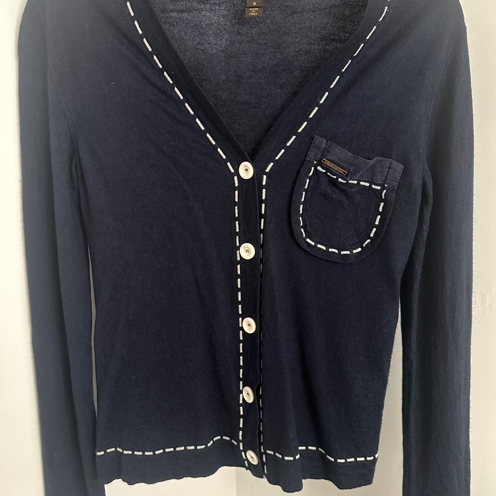Louis Vuitton Navy Cardigan With White Accents
